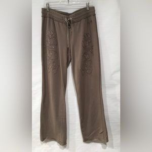 🌹🌹🌹HALE BOB Tan Top Front Embroidered Pocketed Jersey Pants, Size L